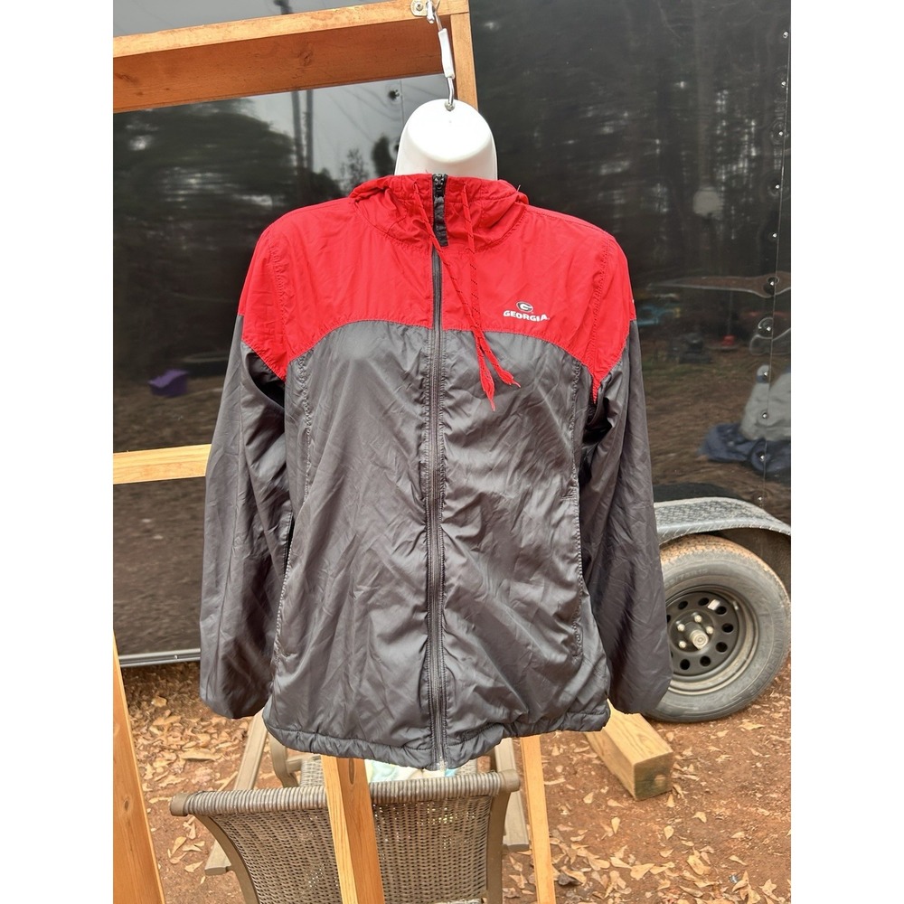 Columbia Georgia Bulldogs Mens Small Red Gray Hooded Full Zip Windbreaker Jacket